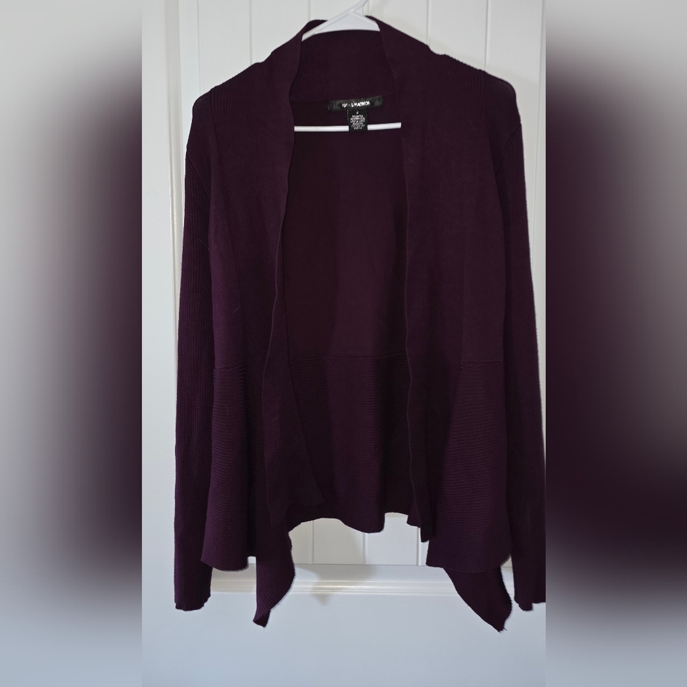 85th and Madison Cascading Open Front Deep Purple Cardigan Size Small